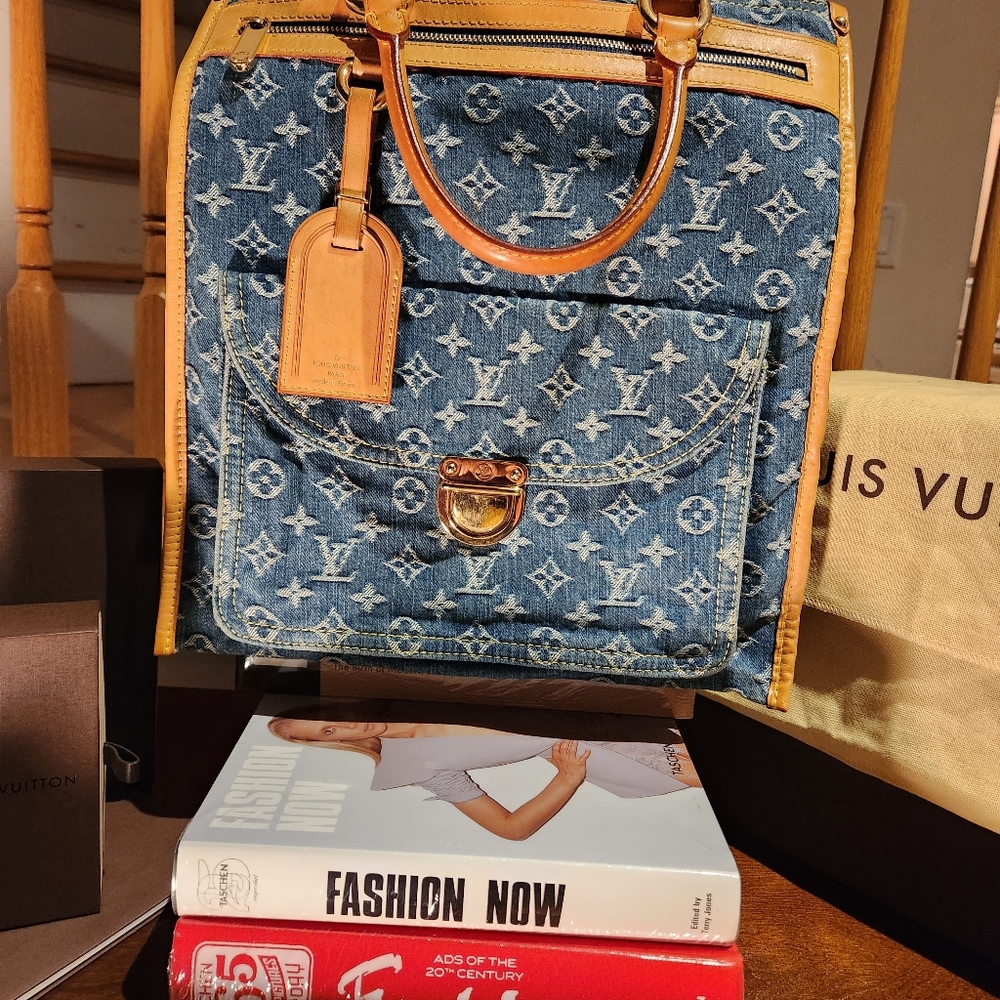 Louis Vuitton Monogram Denim Flat Shopper Tote -Authentic